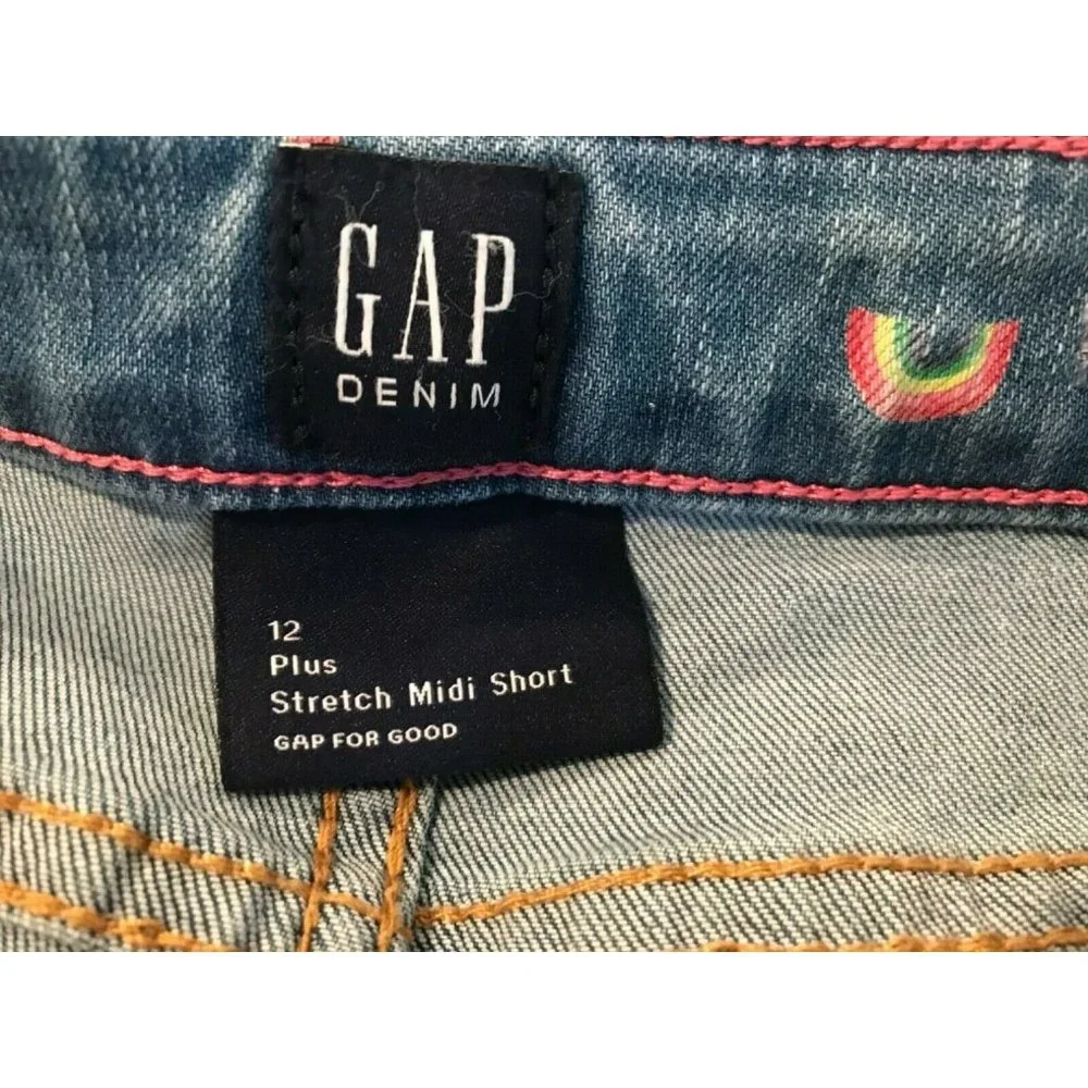 NWT GAP Girls Midi Denim Shorts Sz 12 PLUS Light Wash Rainbows Stars #500035